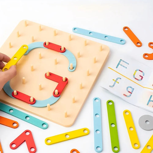 Jouets en bois pour enfants, planche créative, planche à ongles, ensemble de colonnes géométriques, Puzzle de Construction, panneau perforé géométrique, sensoriel Montessori SUN N.