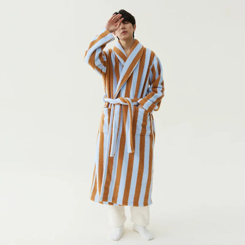 2025 nouveau automne/hiver femmes vêtements de nuit épais velours chaud Robe Couple corail velours rayé allongé maison vêtements peignoir SUN N.