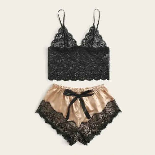 Lace Pajama Set Women 2 Piece Sexy Bralette and Shorts Plus Size
