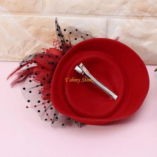 Fascinator Femme à Voile : Fascinator pour femme, chapeau de cocktail, chapeau de fête, coiffe de mariage ou d'église avec voile, fleur et plume SUN N.