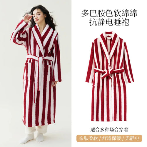 2025 nouveau automne/hiver femmes vêtements de nuit épais velours chaud Robe Couple corail velours rayé allongé maison vêtements peignoir SUN N.
