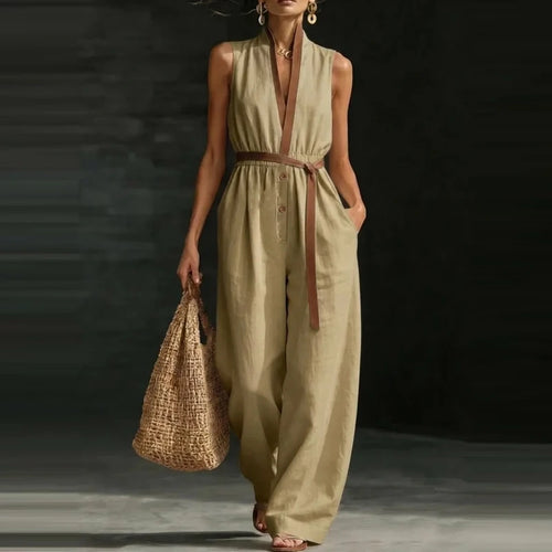 Combinaison longue femme – Col V, coupe ample, poches & taille élastique SUN N.