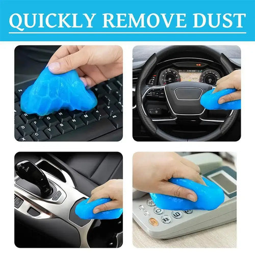 Avant et après l’utilisation du Gel Nettoyant Nano Universe sur les grilles d’aération de voiture, démontrant une élimination efficace de la poussière.