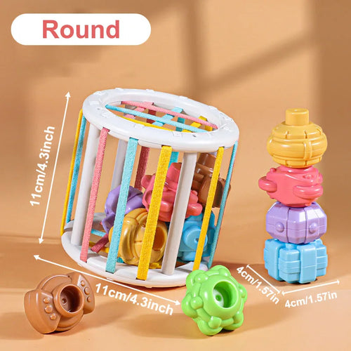 Jouet Montessori Sensoriel avec blocs colorés et sphères texturées pour éveil des bébés.
