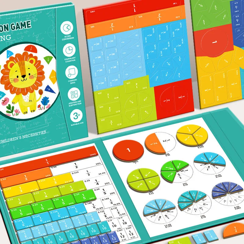 Puzzles magnétiques de fractions pour la maîtrise des mathématiques, éveil Montessori avec aide pédagogique amusante pour l'arithmétique, éducatif et cognitif SUN N.