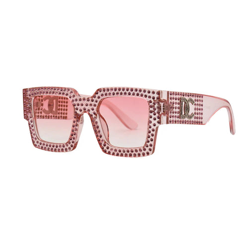 Lunettes de soleil carrées vintage femme avec design orné de strass et protection UV400.