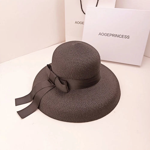 Chapeau de paille rond rétro pour l'extérieur, chapeaux de soleil pour dames, voyage, vacances, visière, Vintage, chapeau de plage pour femmes, noir et blanc, été SUN N.