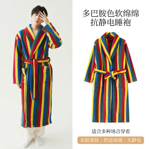 2025 nouveau automne/hiver femmes vêtements de nuit épais velours chaud Robe Couple corail velours rayé allongé maison vêtements peignoir SUN N.