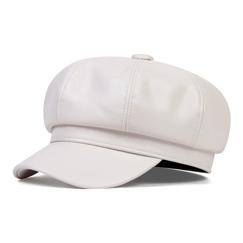 Casquette militaire octogonale en cuir PU - Chapeau unisexe à dessus plat - Casquette de cadet avec protection solaire pour homme et femme SUN N.