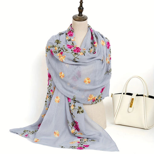 Écharpe Longue Femme Coton Lin - Foulard Dégradé Brodé Élégant Été SUN N.