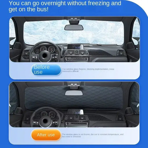 Pare-Neige Pare-Brise Voiture installé sur une voiture pour protection anti-gel.
