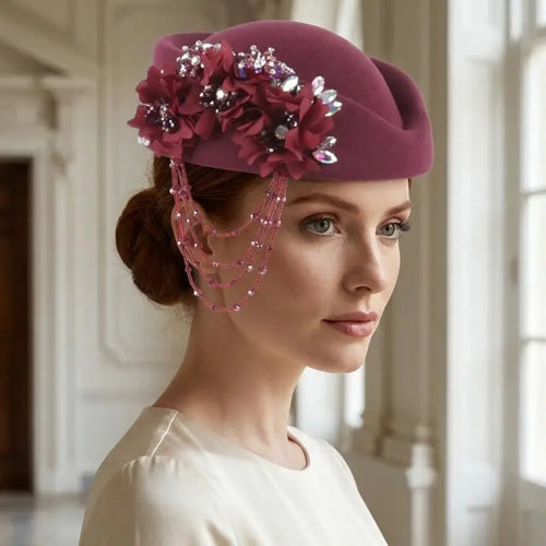 Chapeau britannique rétro pour femmes, élégant, décoré de fleurs 3D, casquette d'hôtesse de l'air, béret, accessoires de Costume de Cosplay SUN N.
