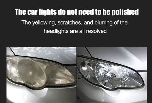 Comparative image of headlight restoration using Kit Restauration & Polissage Phares – Pâte Rénovatrice showing before and after results.