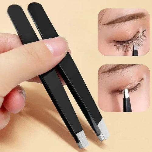 Pince à sourcils noire en acier inoxydable, avec pointe inclinée et plate, outils de beauté pour pince à cils et épilation incarnée SUN N.