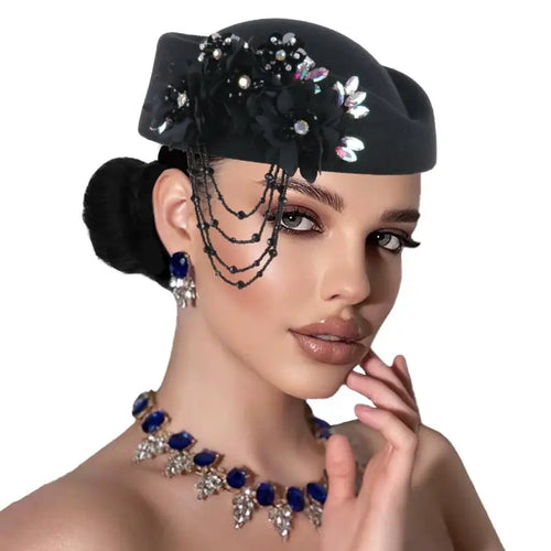 Chapeau britannique rétro pour femmes, élégant, décoré de fleurs 3D, casquette d'hôtesse de l'air, béret, accessoires de Costume de Cosplay SUN N.