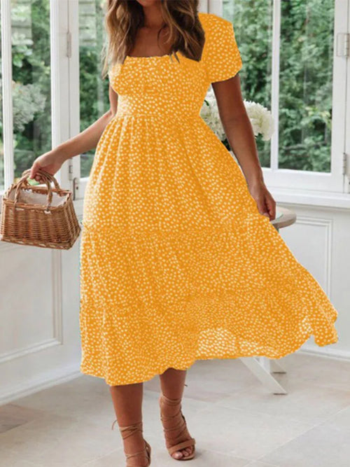 Robes Vintage Vintage imprimé manches bouffantes été plage robes douces décontracté col carré floral maxi longue robe festa SUN N.