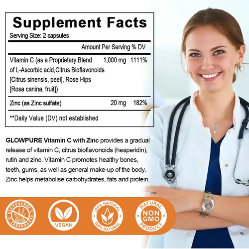 Complément Vitamine C & Zinc - Flacon de supplément avec un homme souriant au milieu des oranges.