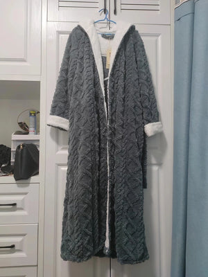 Loose Long Thick Bath Robe Hooded Winter Thick Women Bathrobe Flannel Terry Warm Comfortable Sleepwear for Female Dressing Gown SUN N.