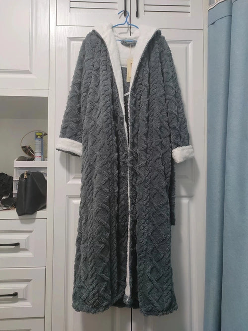 Loose Long Thick Bath Robe Hooded Winter Thick Women Bathrobe Flannel Terry Warm Comfortable Sleepwear for Female Dressing Gown SUN N.