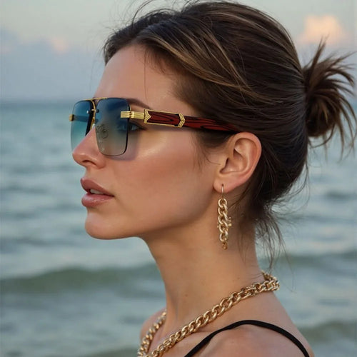 Lunettes de soleil sans monture carrées unisexe – Style vintage luxe, homme et femme SUN N.