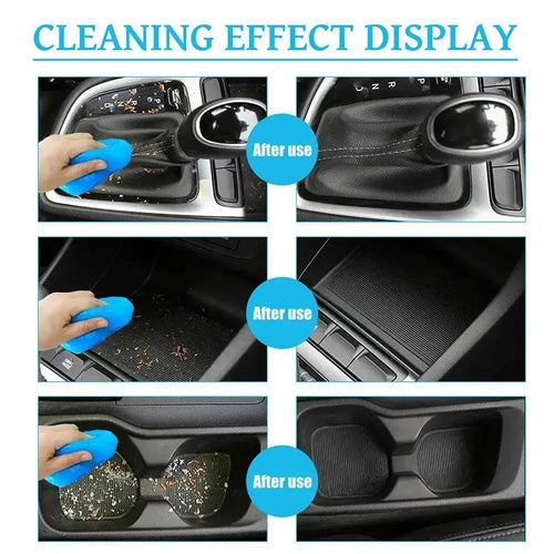 Avant et après l’utilisation du Gel Nettoyant Nano Universe sur les grilles d’aération de voiture, démontrant une élimination efficace de la poussière.