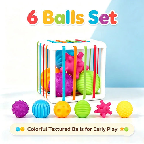 Jouet Montessori Sensoriel avec blocs colorés et sphères texturées pour éveil des bébés.