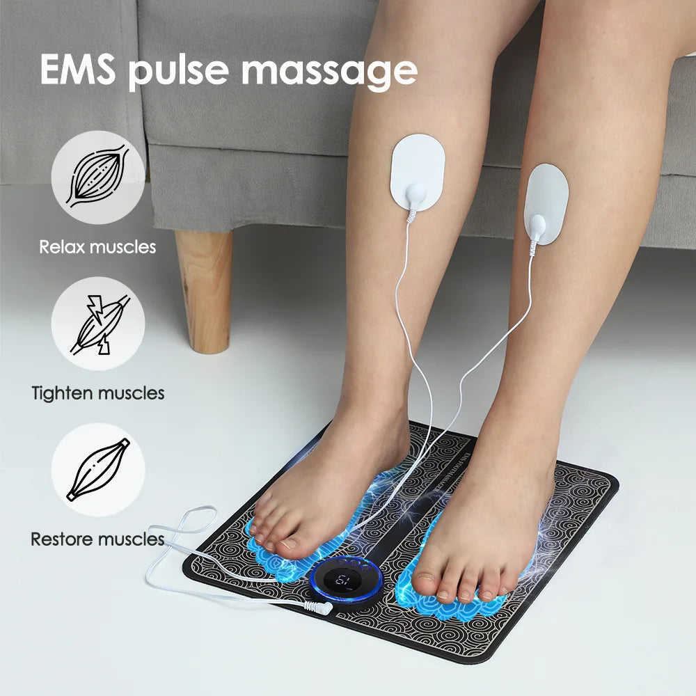 Tapis de massage des pieds EMS - Stimulation musculaire électrique - Soulagement douleur et amélioration circulation sanguine - Massage points d'acupuncture SUN N.
