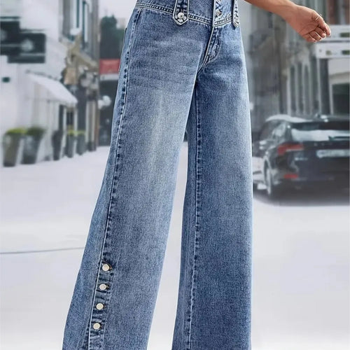 Jean Large Femme Taille Haute Pantalon en jean décontracté 2026 pour femme, taille haute, coupe large, style rétro urbain, polyvalent, avec boutons et fentes, tendance SUN N.