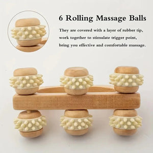 Rouleau de massage en bois - Masseur manuel pour cou, jambes, dos - Outil de massage des tissus profonds et muscles SUN N.