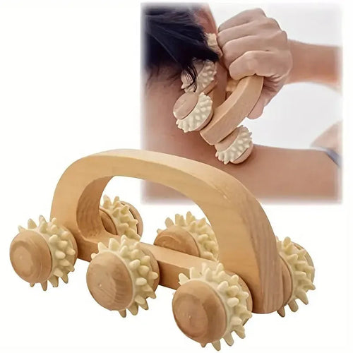 Rouleau de massage en bois - Masseur manuel pour cou, jambes, dos - Outil de massage des tissus profonds et muscles SUN N.