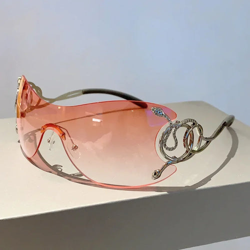 Lunettes de soleil de jambe de miroir en forme de salle pour femmes, lunettes technologiques punk, nuances de chimround autour, sans monture, nickel é, Y2k SUN N.