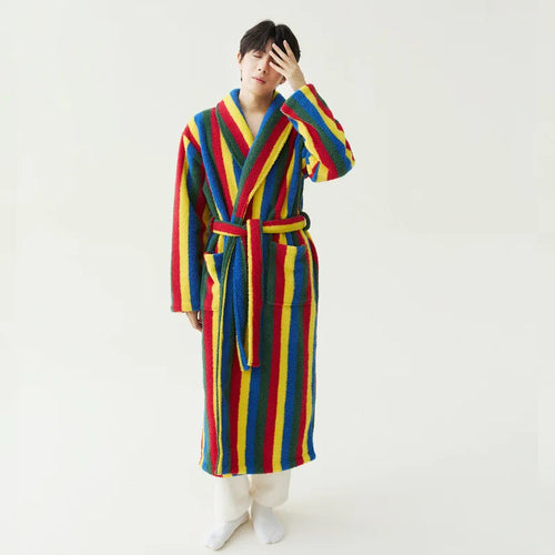 2025 nouveau automne/hiver femmes vêtements de nuit épais velours chaud Robe Couple corail velours rayé allongé maison vêtements peignoir SUN N.
