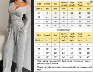Women Pajama Set Long Sleeve Crop Top and Pants Sleepwear