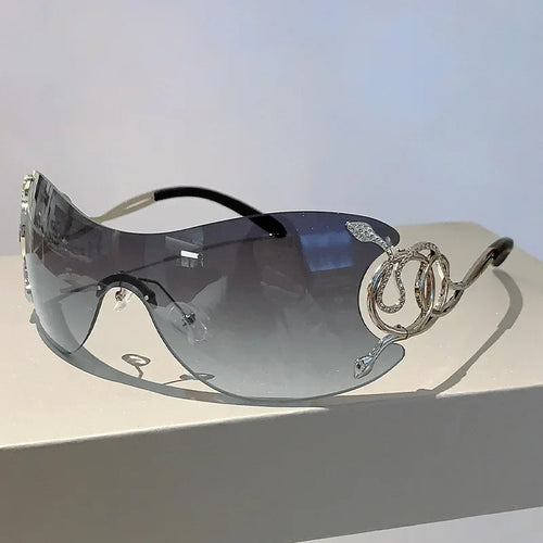 Lunettes de soleil de jambe de miroir en forme de salle pour femmes, lunettes technologiques punk, nuances de chimround autour, sans monture, nickel é, Y2k SUN N.