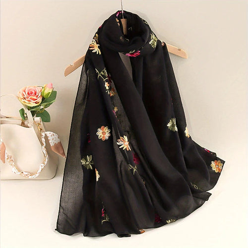 Écharpe Longue Femme Coton Lin - Foulard Dégradé Brodé Élégant Été SUN N.
