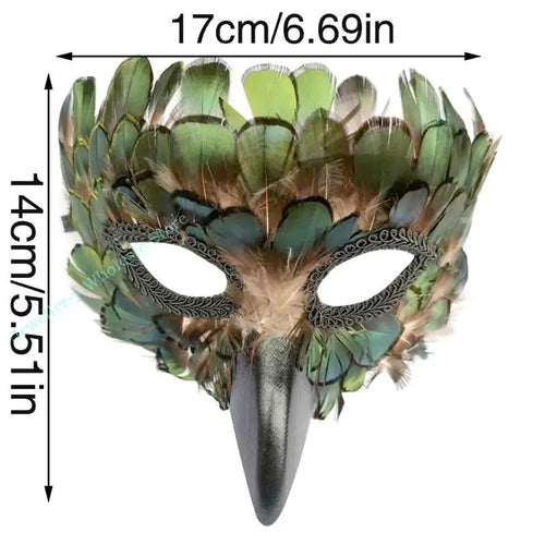 Masque de mascarade homme avec plumes vertes et design élégant pour carnaval et mariage.