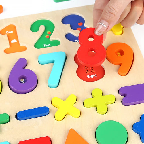 Puzzle en bois Montessori pour enfants-numéro arithmétique alphabétique formes géométriques jeu éducatif jouet pour l'apprentissage préscolaire SUN N.