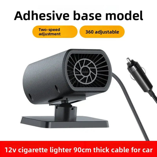 Chauffage Voiture 12V avec support ventouse pour dégivrage et désembuage rapide sur le tableau de bord.