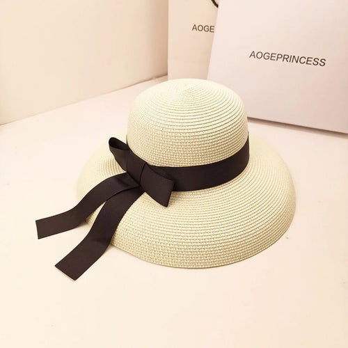 Chapeau de paille rond rétro pour l'extérieur, chapeaux de soleil pour dames, voyage, vacances, visière, Vintage, chapeau de plage pour femmes, noir et blanc, été SUN N.
