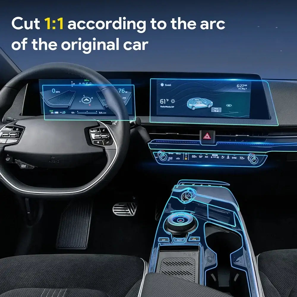 Film de Protection TPU Transparent installation in KIA EV6, showing customized fit for the interior for 2022-2024 models.