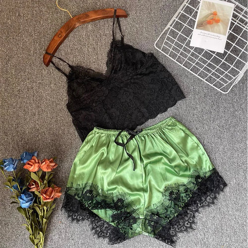 Lace Pajama Set Women 2 Piece Sexy Bralette and Shorts Plus Size