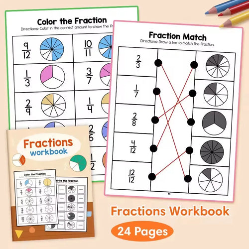 Cahier d'exercices de Fractions Montessori, outils pédagogiques pour l'apprentissage de l'arithmétique, livre de Test de formation cognitive des mathématiques pour l'école primaire de la 1re à 2e année SUN N.