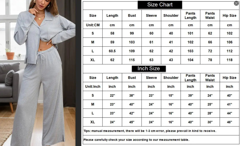 Women Pajama Set Long Sleeve Crop Top and Pants Sleepwear