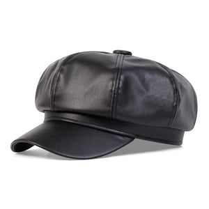 Casquette militaire octogonale en cuir PU - Chapeau unisexe à dessus plat - Casquette de cadet avec protection solaire pour homme et femme SUN N.