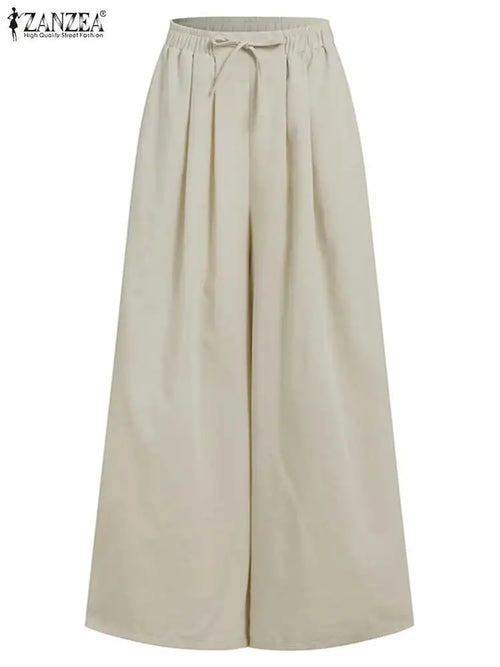 Pantalon Jambes Larges Femme – Coton Vintage Taille Haute SUN N.