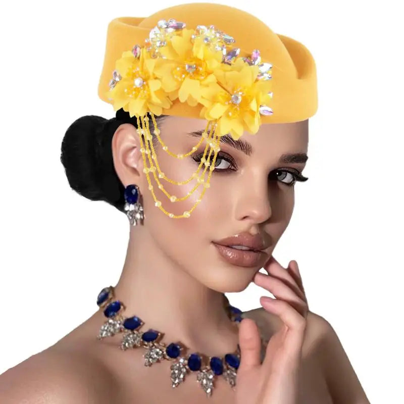 Chapeau britannique rétro pour femmes, élégant, décoré de fleurs 3D, casquette d'hôtesse de l'air, béret, accessoires de Costume de Cosplay SUN N.