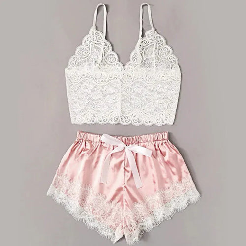 Lace Pajama Set Women 2 Piece Sexy Bralette and Shorts Plus Size