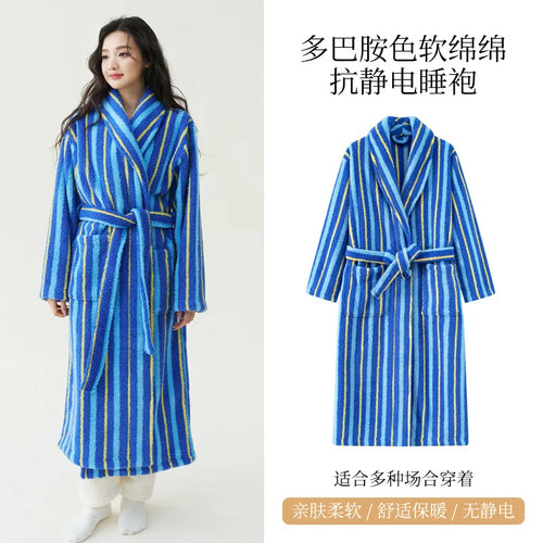 2025 nouveau automne/hiver femmes vêtements de nuit épais velours chaud Robe Couple corail velours rayé allongé maison vêtements peignoir SUN N.