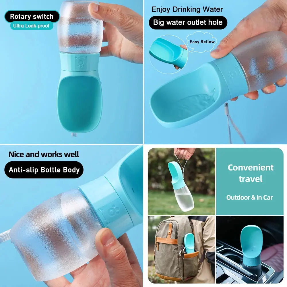 Portable Dog Water Bottle 500ml with Built in Bowl