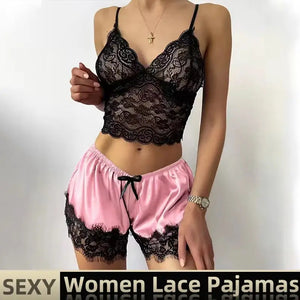 Lace Pajama Set Women 2 Piece Sexy Bralette and Shorts Plus Size